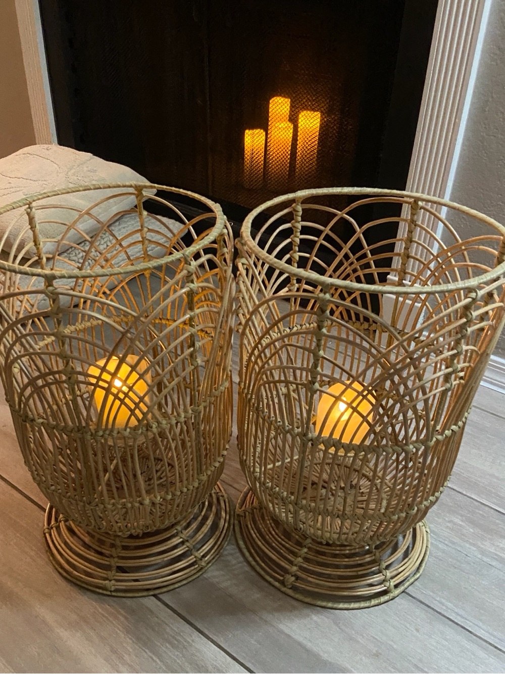 Boho Woven Rattan Pedestal Floor Lantern EUC , Single Lantern